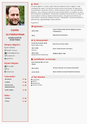 Beden Eğitimi Öğretmeni CV Örnekleri cv indir